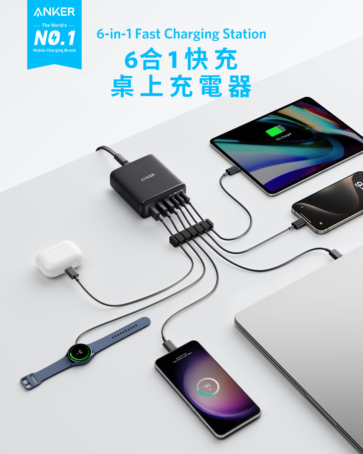 Anker Charger (112W, 6 Ports) 112W Max 6輸出桌上充電器