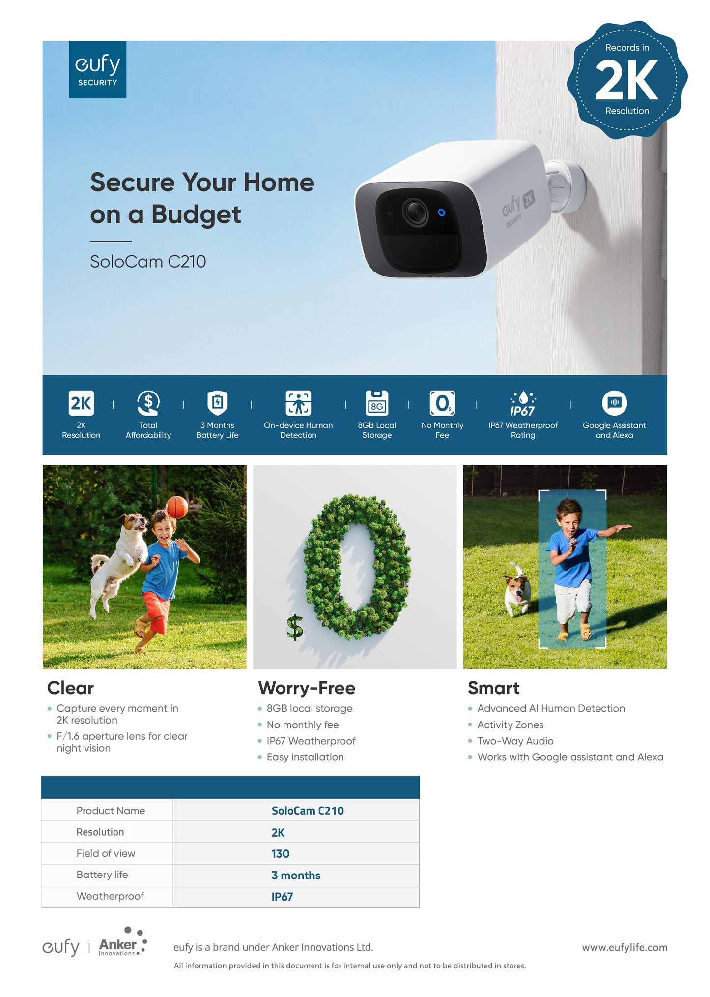 Eufy Security C210 SoloCam 家居安全室內/戶外無線攝影機 T8B00