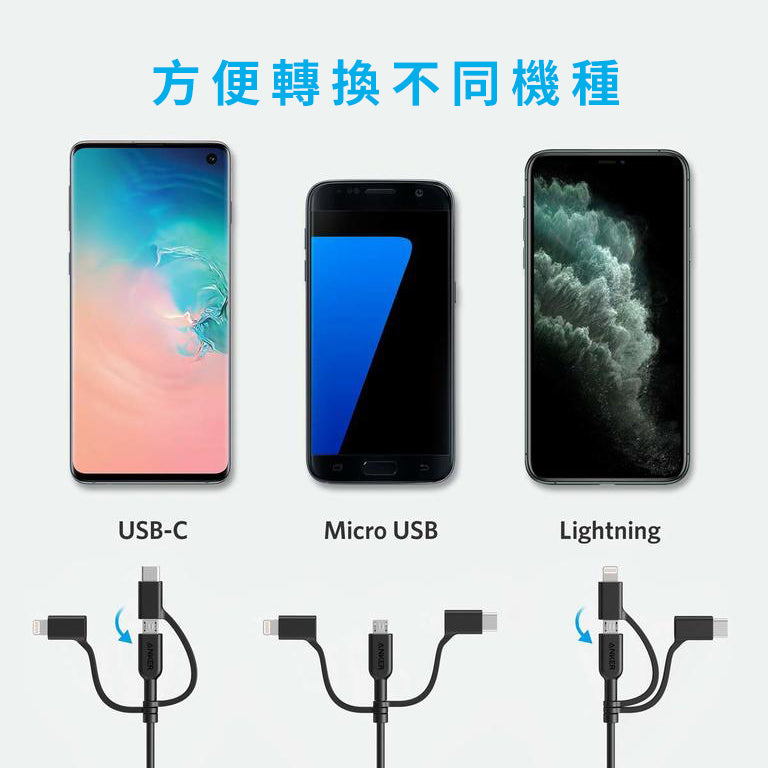 Anker PowerLine II 3-in-1 充電線 0.9米