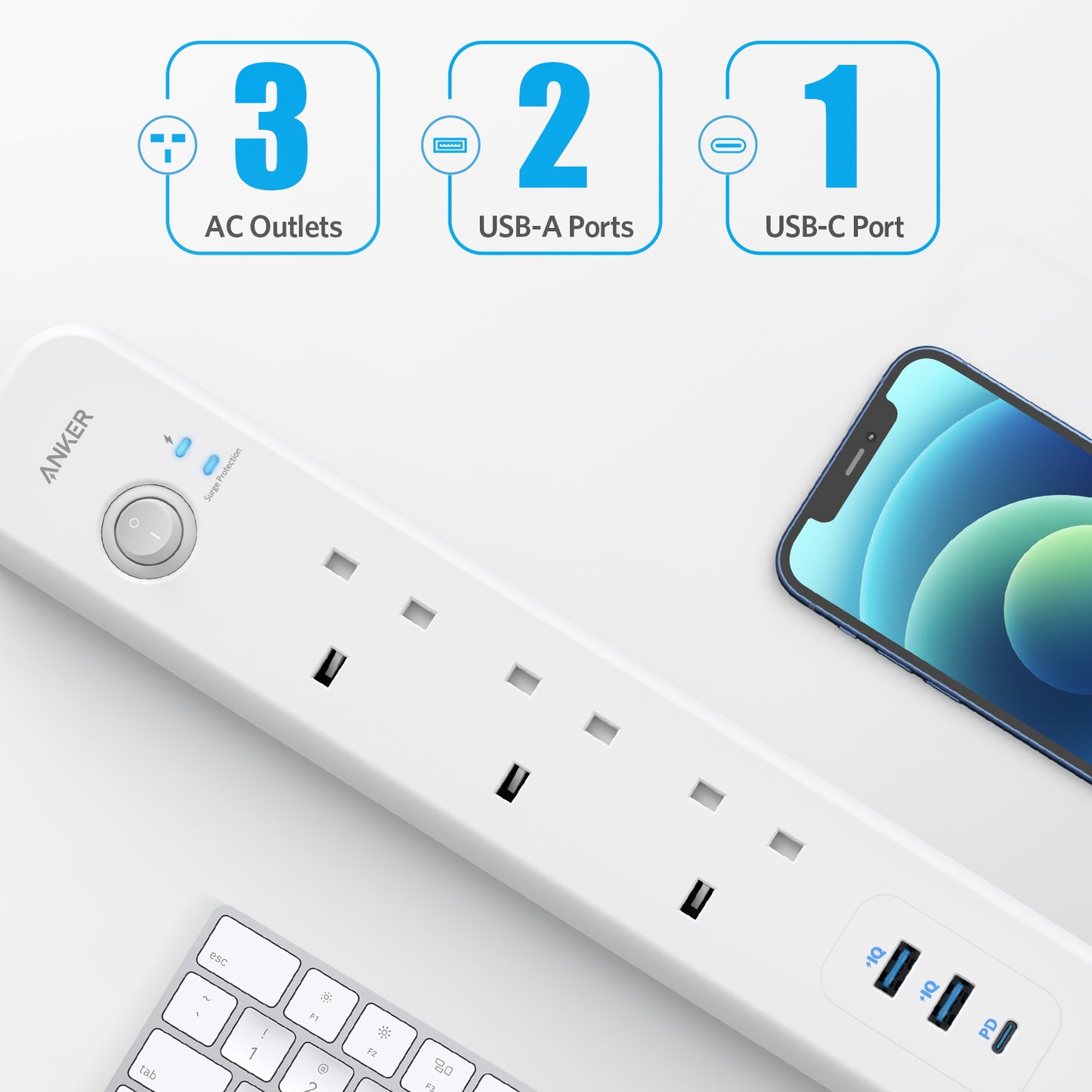 Anker PowerExtend USB-C 3 Strip 3 AC + 3 USB 拖板