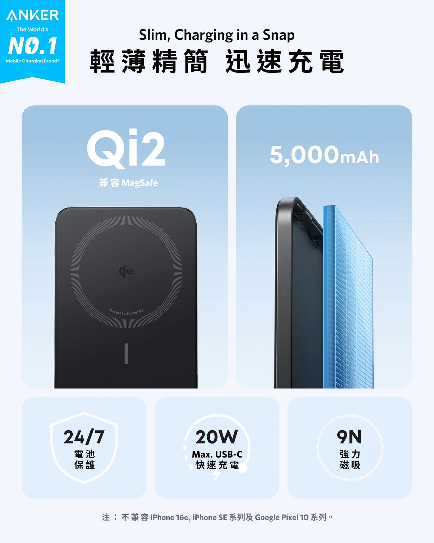 Anker Nano Power Bank (5K, MagGo, Slim) 5,000mAh 行動電源