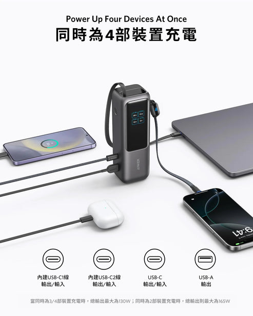 同時為四部裝置充電示意圖
