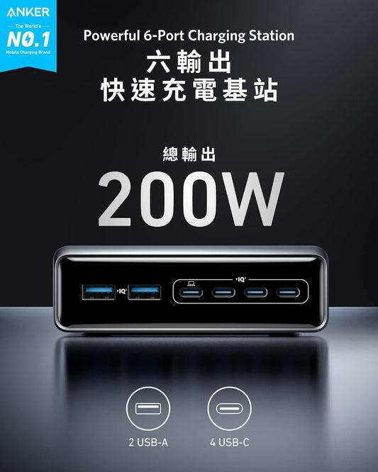 Anker Prime Charger (200W, 6 Ports, GaN) 6輸出桌上充電器