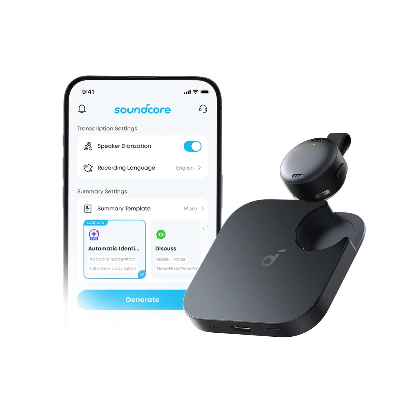 soundcore Work 硬幣尺寸 AI 智能錄音機
