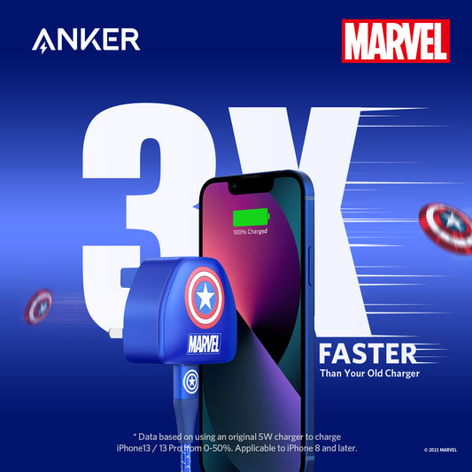 【送USB-C至C充電線】Anker PowerPort III Nano 20W 迷你充電器 - Marvel特別版